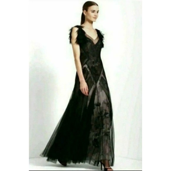 NWT BCBGMAXAZRIA DRESS TULLE GOWN ILLUSION LACE V-NECK SIZE 2 WOMENS 2 NWT - Picture 5 of 12